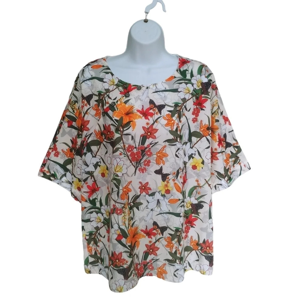 Floral Polyester Blouse Large Lightweight